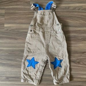 Baby Boden Railroad Ticking Stripe Overall with Star Appliqués - 18-24m - EUC